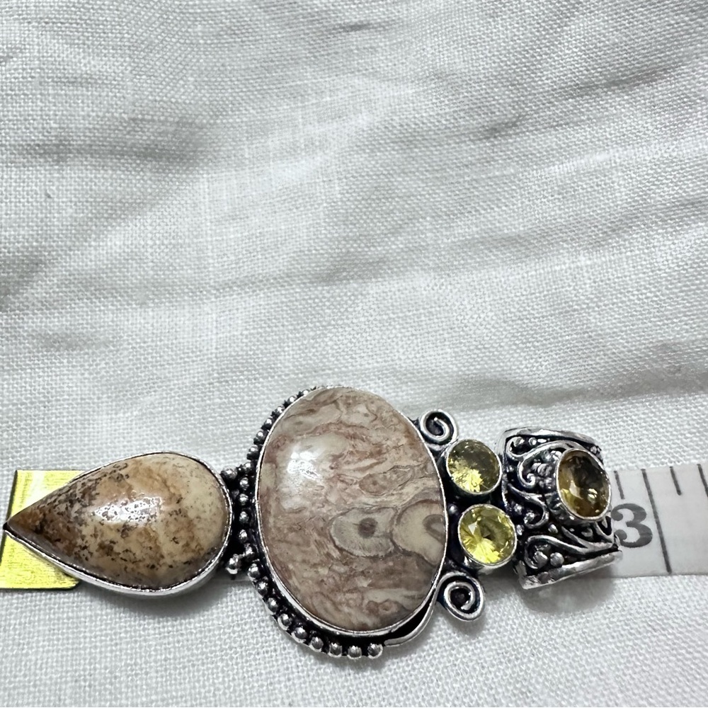Handcrafted Artisan Jewelry Beige Picture Jasper Pendant with Citrine Accents - Picture 7 of 14